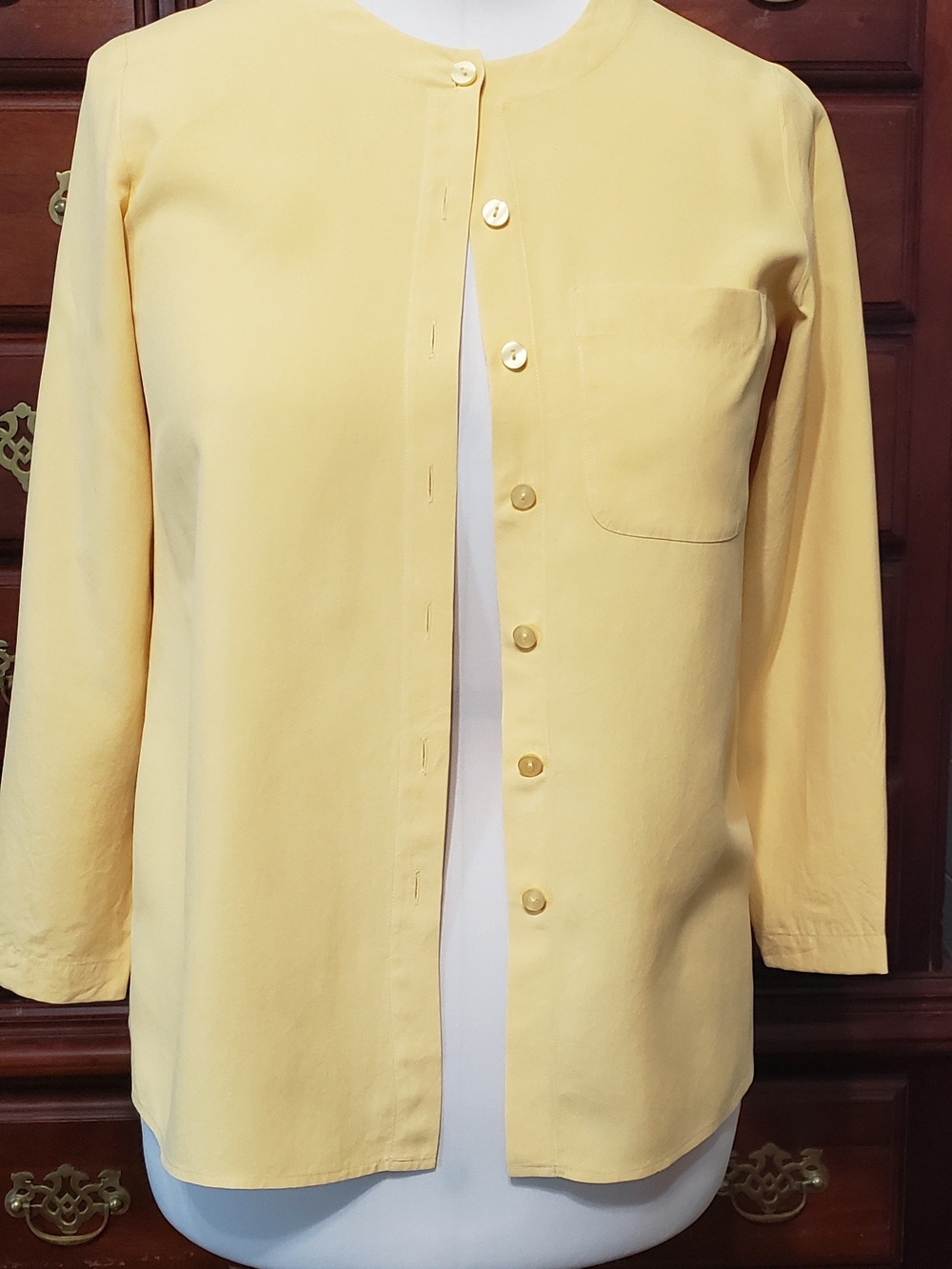 Talbots Pale Yellow Collarless Button-Front Shirt